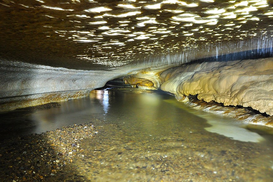 Underwater walkway inside the cave